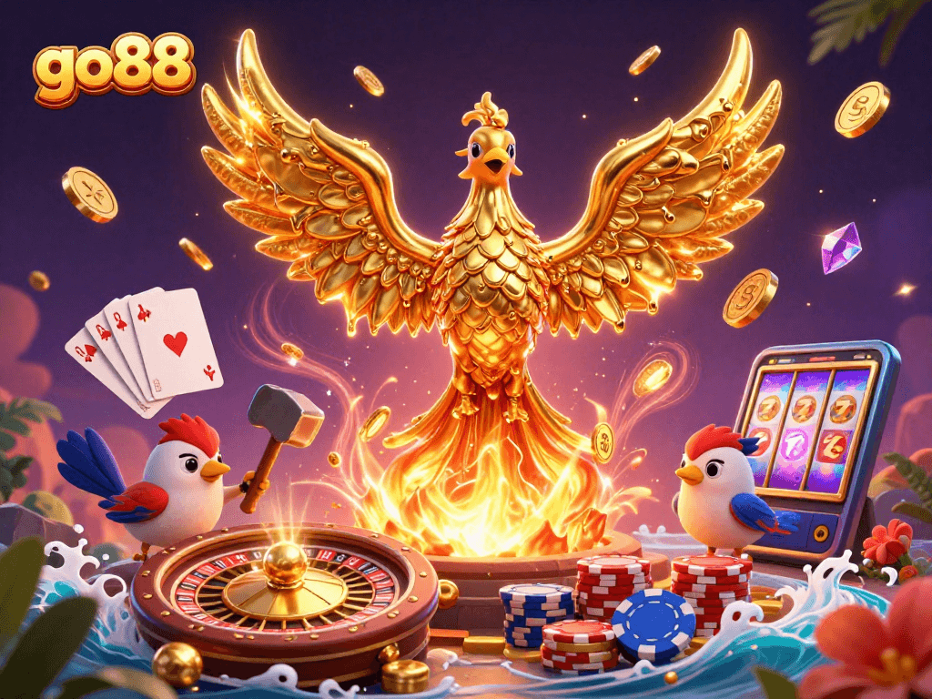 Experience go88's vibrant casino energy with a molten phoenix and dynamic game elements.