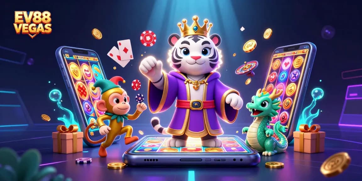 Experience exciting gameplay at EV88 VEGAS with enchanting characters and vibrant casino elements!