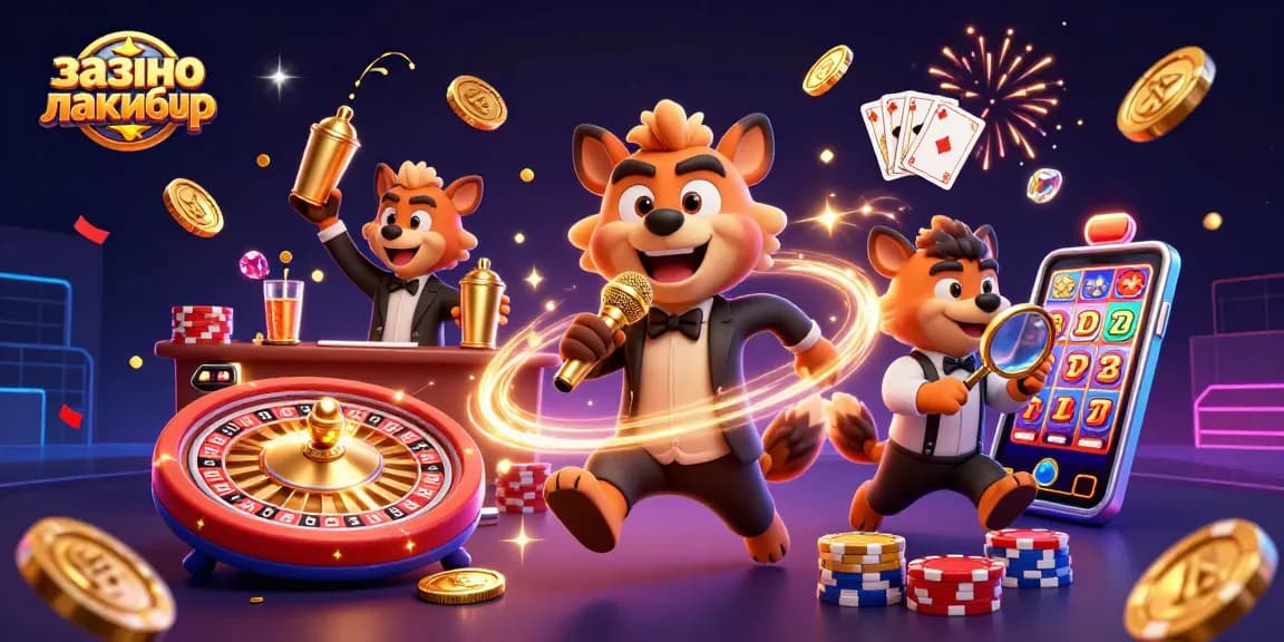 Hyenas entertaining at казино лакибир, showcasing a vibrant casino scene with lucky elements.