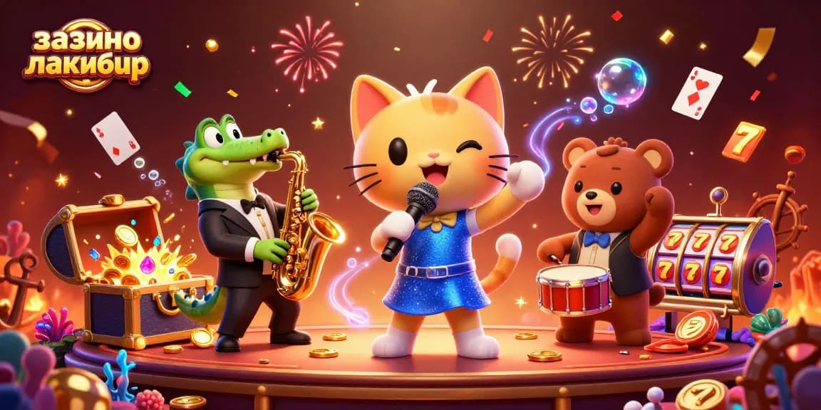 Experience excitement at казино лакибир with a vibrant casino scene featuring unique animal characters.
