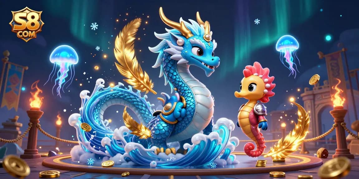 Join the adventure at S8 COM with a vibrant underwater casino scene featuring a dragon and knight.