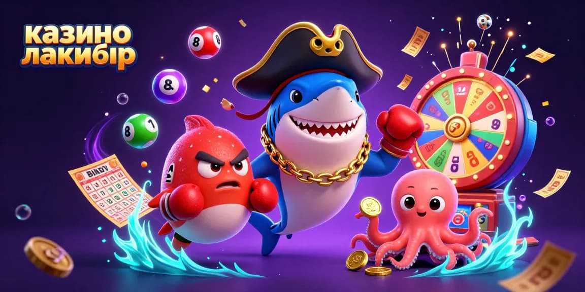 Join the fun at казино лакибир with colorful lottery elements and playful sea creatures.
