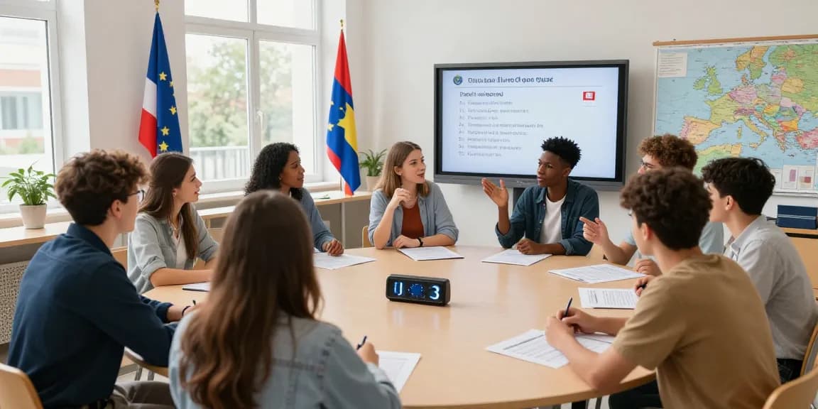 Participants eagerly taking the European Union Quiz in an interactive classroom setting, showcasing engagement and enthusiasm.