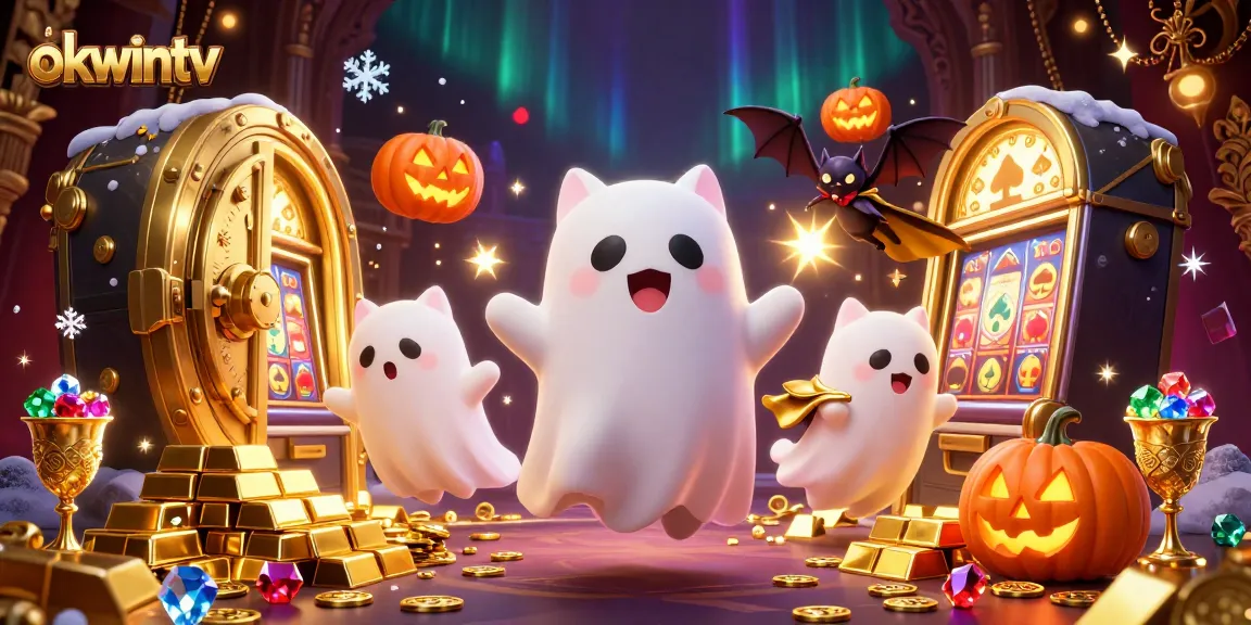 Experience seamless betting with okwintv, featuring a lively ghost cat and stunning casino visuals.