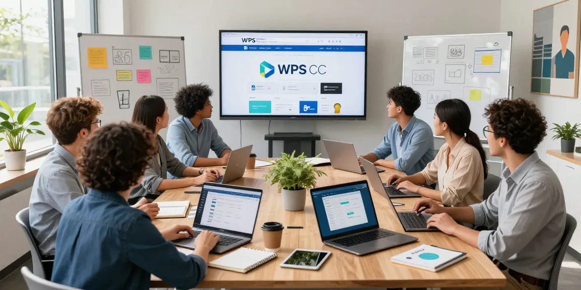Collaborative team discussing features of WPS Official Website in modern office.