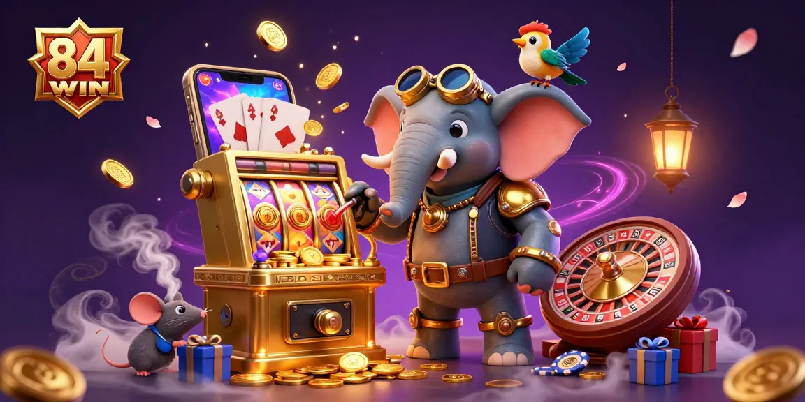 Experience the excitement of 84WIN with a steampunk-themed gambling adventure and vibrant game elements.