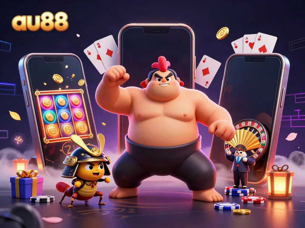Engage with exciting slot games and experiences at au88, featuring dynamic casino characters and vibrant game elements.