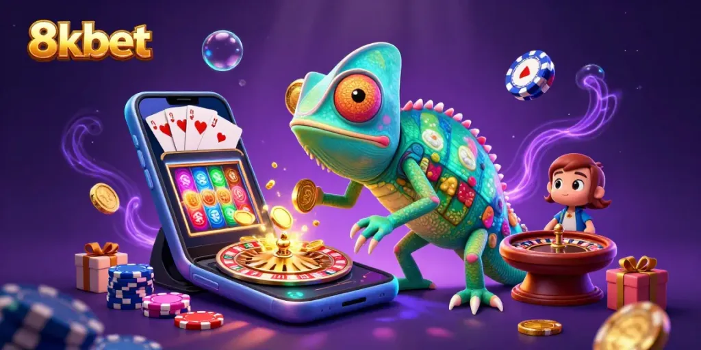 Experience the thrilling world of 8xbet casino with an immersive illustration showcasing the vibrant charm of gaming.