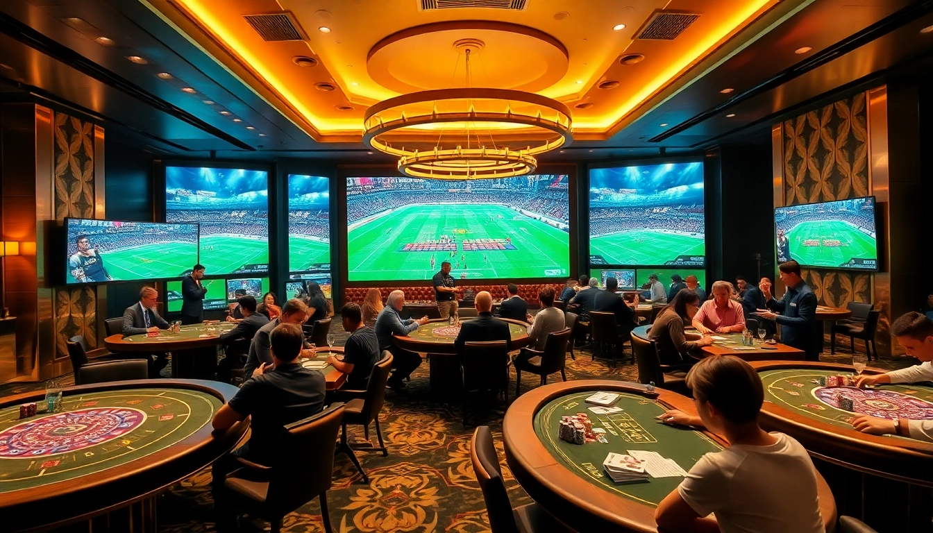 Cakhia TV's vibrant live sports betting scene with engaged gamblers and dynamic screens.