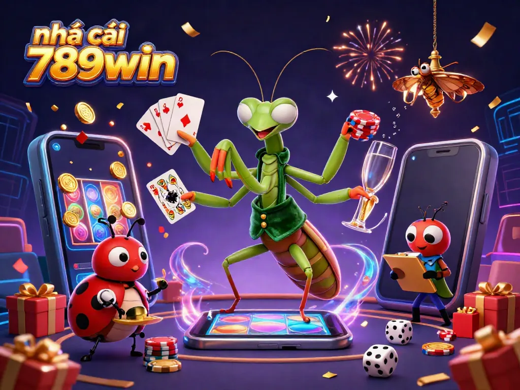 Play engaging casino games at nhà cái 789win with vibrant characters and dynamic elements together in one exciting 3D illustration.