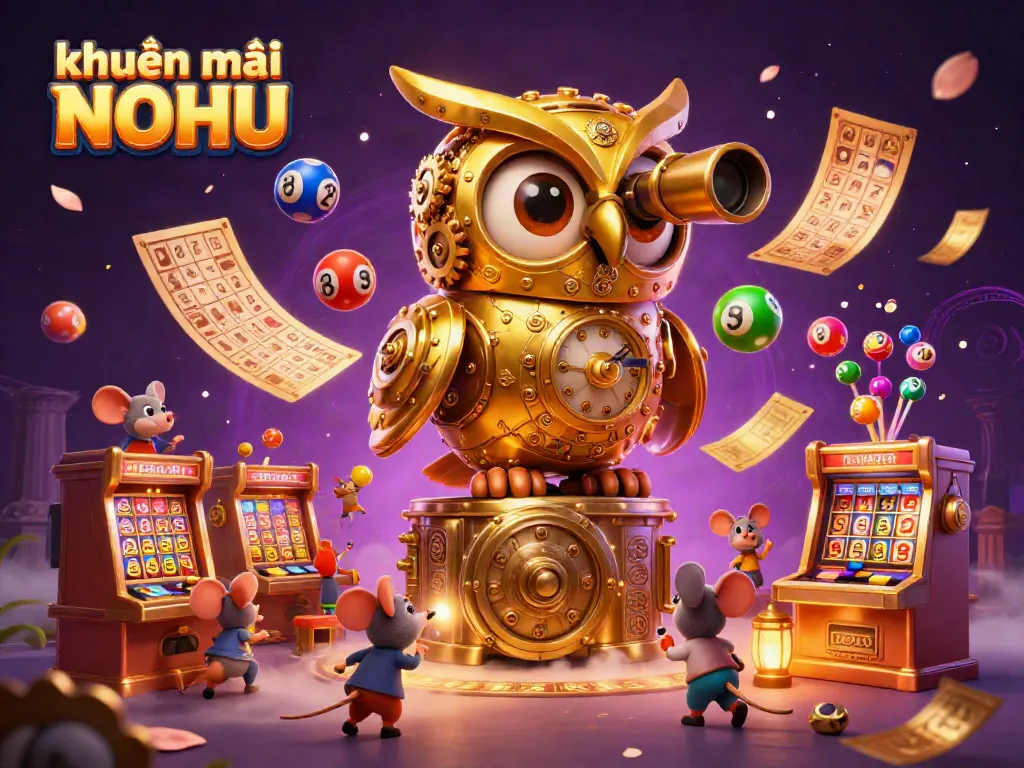 Join the excitement of khuyến mãi NOHU with vibrant casino elements and dynamic characters in a packed, colorful scene.
