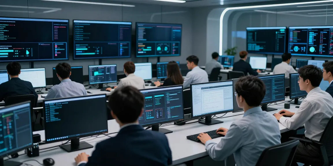 Adversarial assessment in a modern cybersecurity control room with experts analyzing real-time threat data.