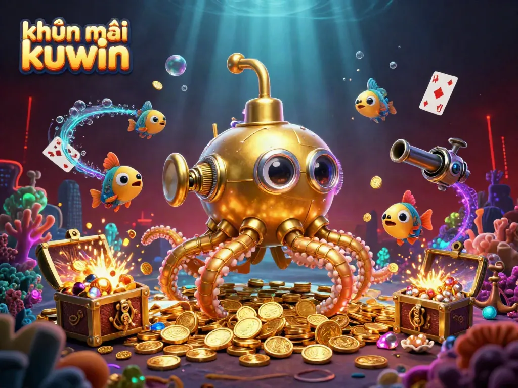 Experience exciting khuyến mãi kuwin with a vibrant underwater treasure scene filled with gold coins and playful characters.