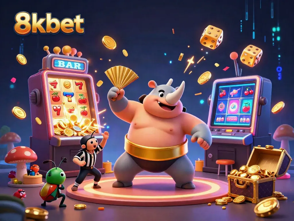Experience thrilling jackpot action at 8kbet with vibrant visuals of casino treasures.