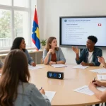 Participants eagerly taking the European Union Quiz in an interactive classroom setting, showcasing engagement and enthusiasm.