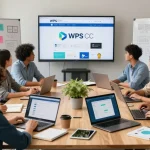 Collaborative team discussing features of WPS Official Website in modern office.
